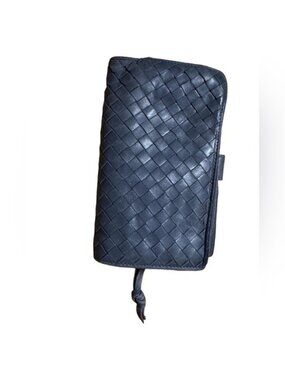 Bottega Veneta Intrecciato Woven Leather French Wallet Soft Blue Classic